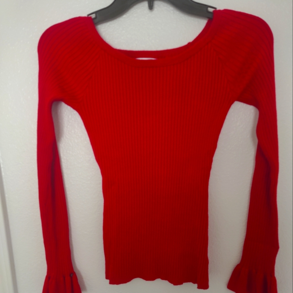 Say What? Cherry Red flare cuff sweater, Women's